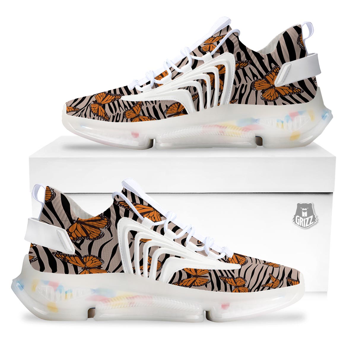 Butterfly Tiger Monarch Print Pattern White Gym Shoes-grizzshop