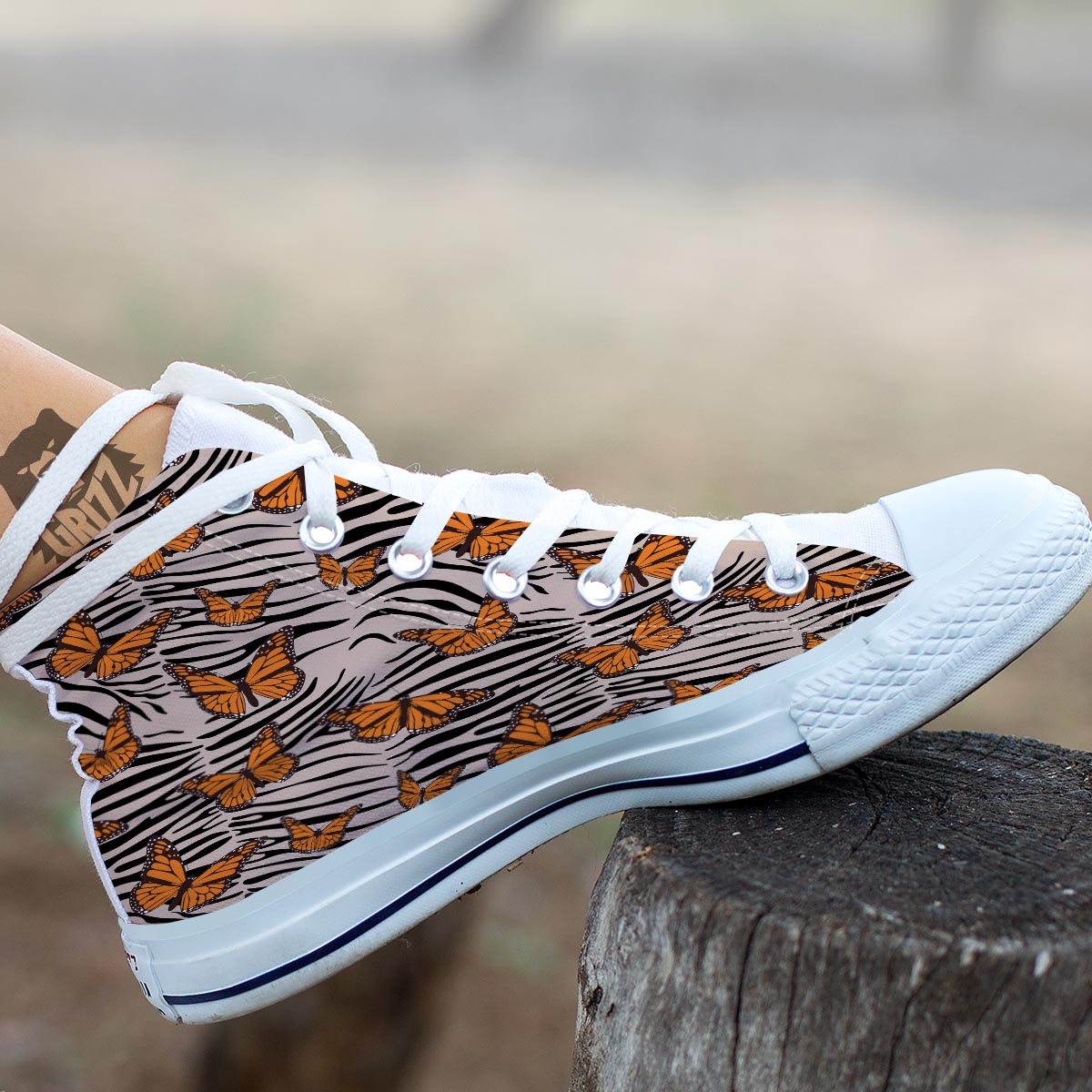 Butterfly Tiger Monarch Print Pattern White High Top Shoes-grizzshop