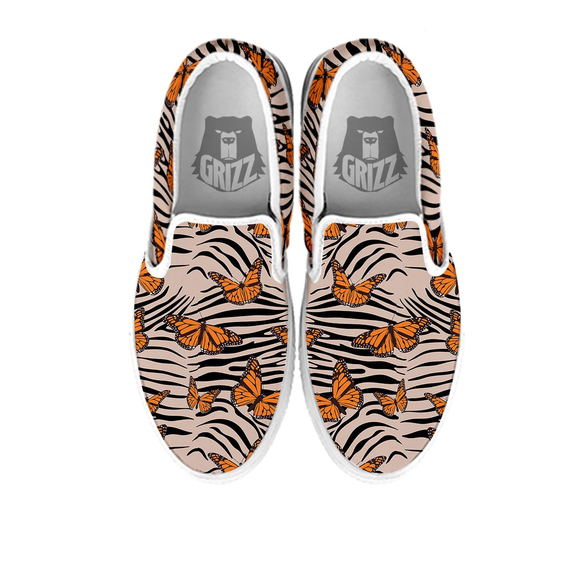 Butterfly Tiger Monarch Print Pattern White Slip On Shoes-grizzshop