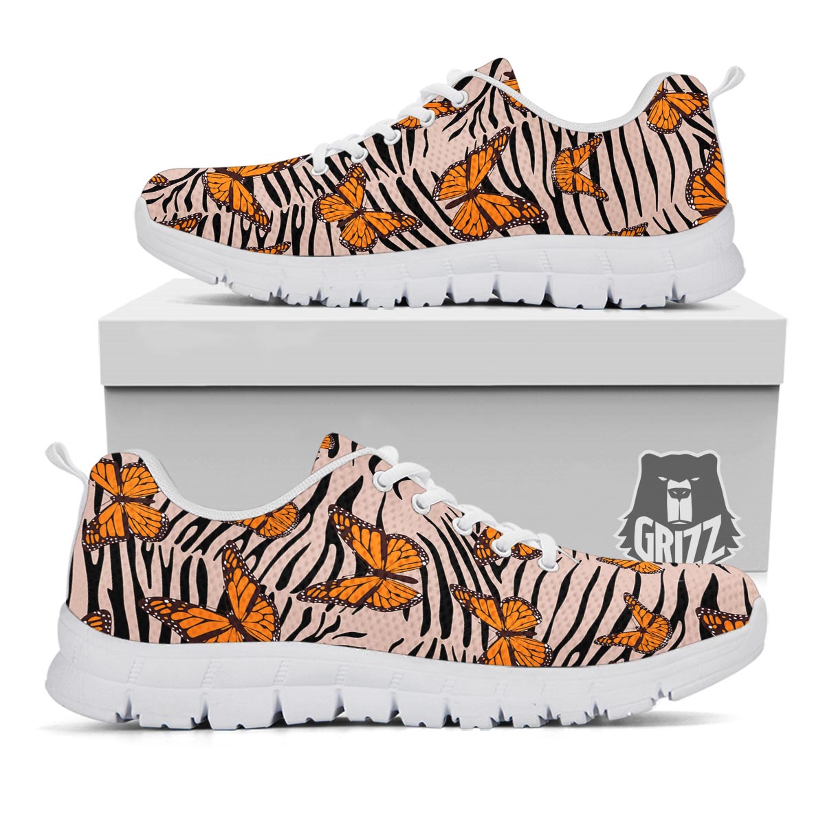 Butterfly Tiger Monarch Print Pattern White Sneaker-grizzshop