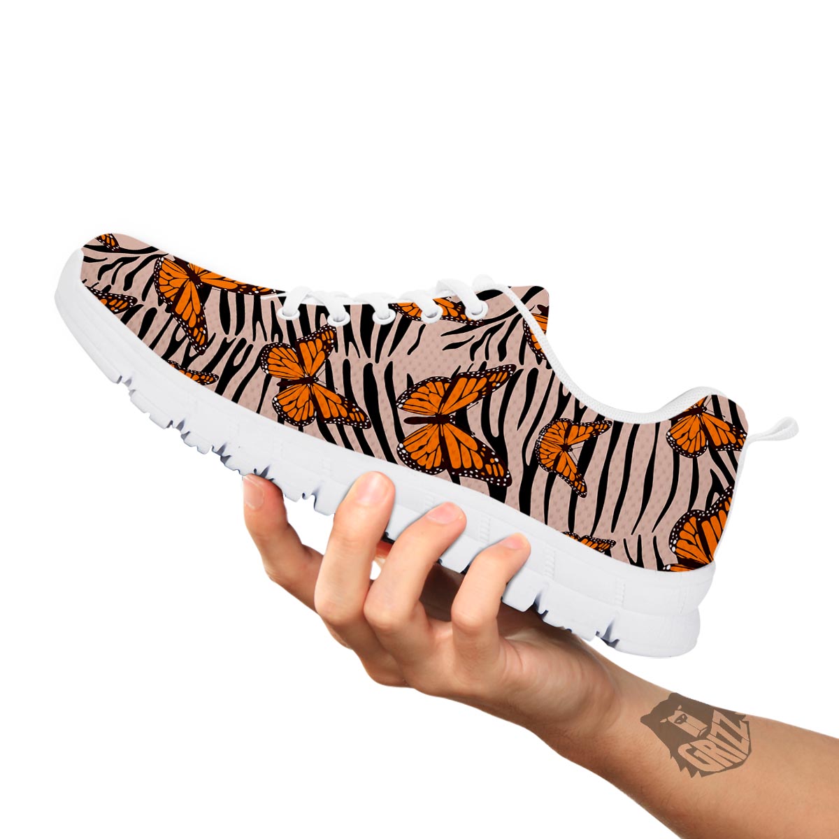 Butterfly Tiger Monarch Print Pattern White Sneaker-grizzshop