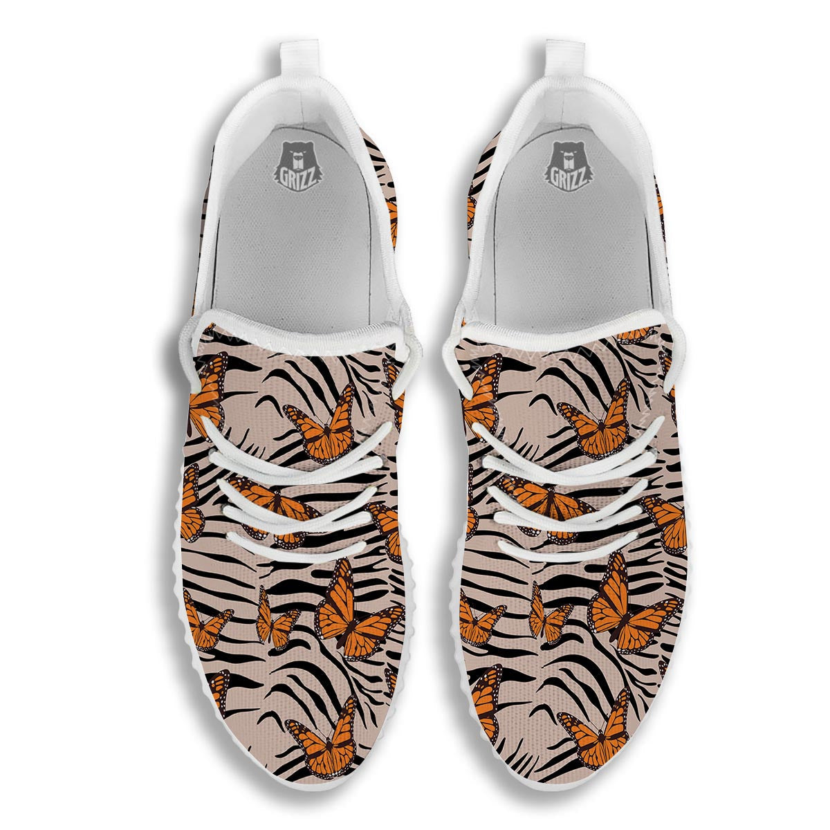 Butterfly Tiger Monarch Print Pattern White Walking Shoes-grizzshop