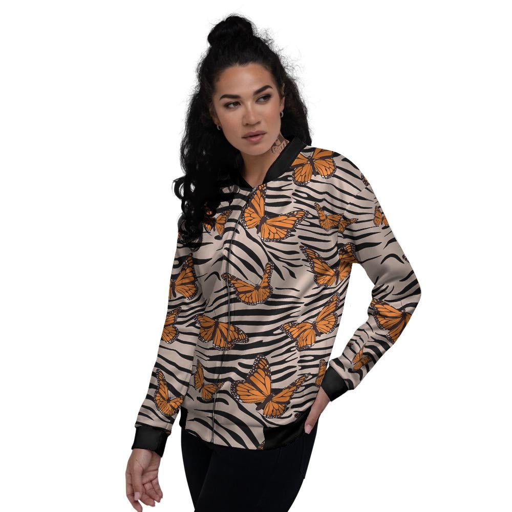 Butterfly Tiger Monarch Print Pattern Women's Bomber Jacket-grizzshop