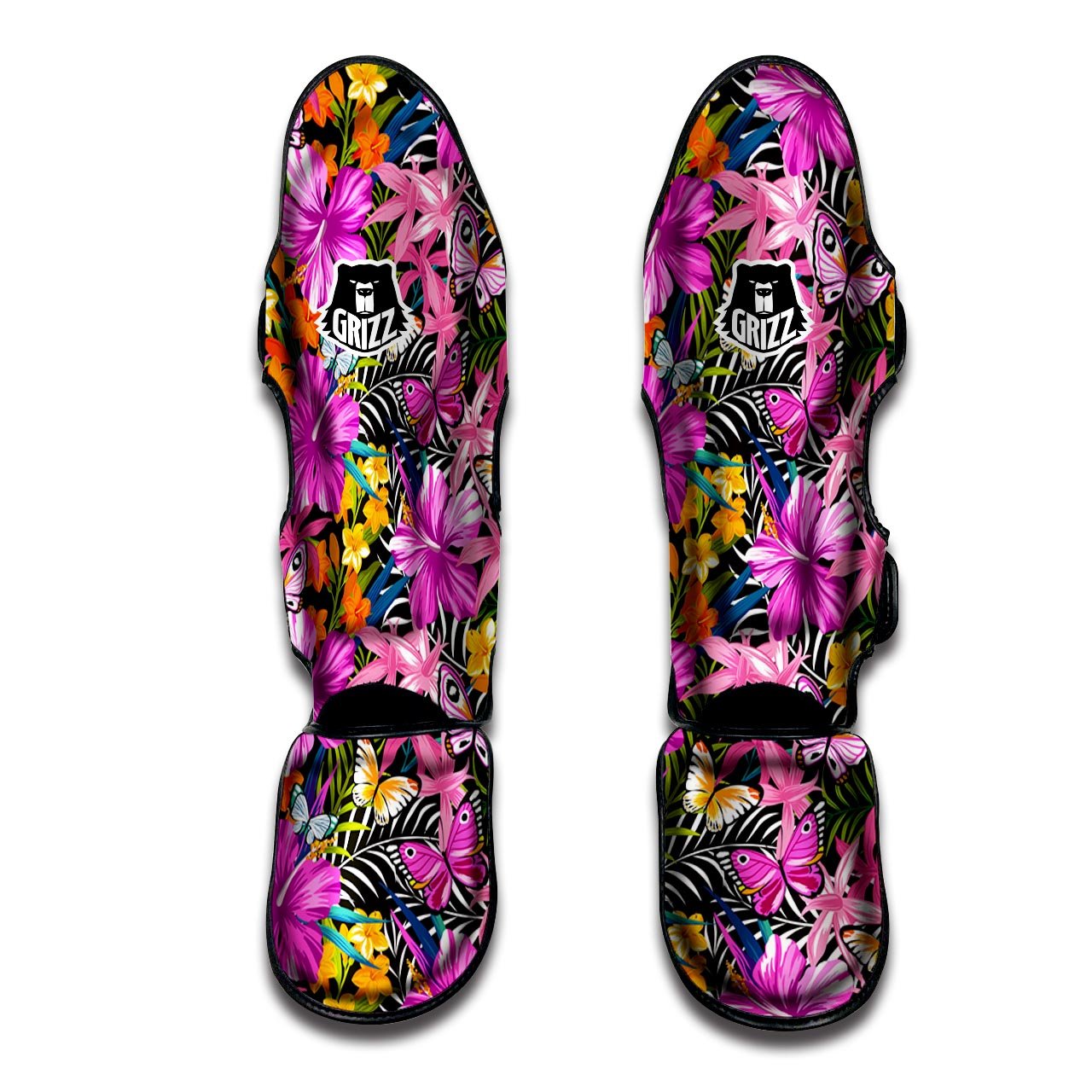 Palm Tree Sunset Hibiscus Print Pattern Muay Thai Shin Guards