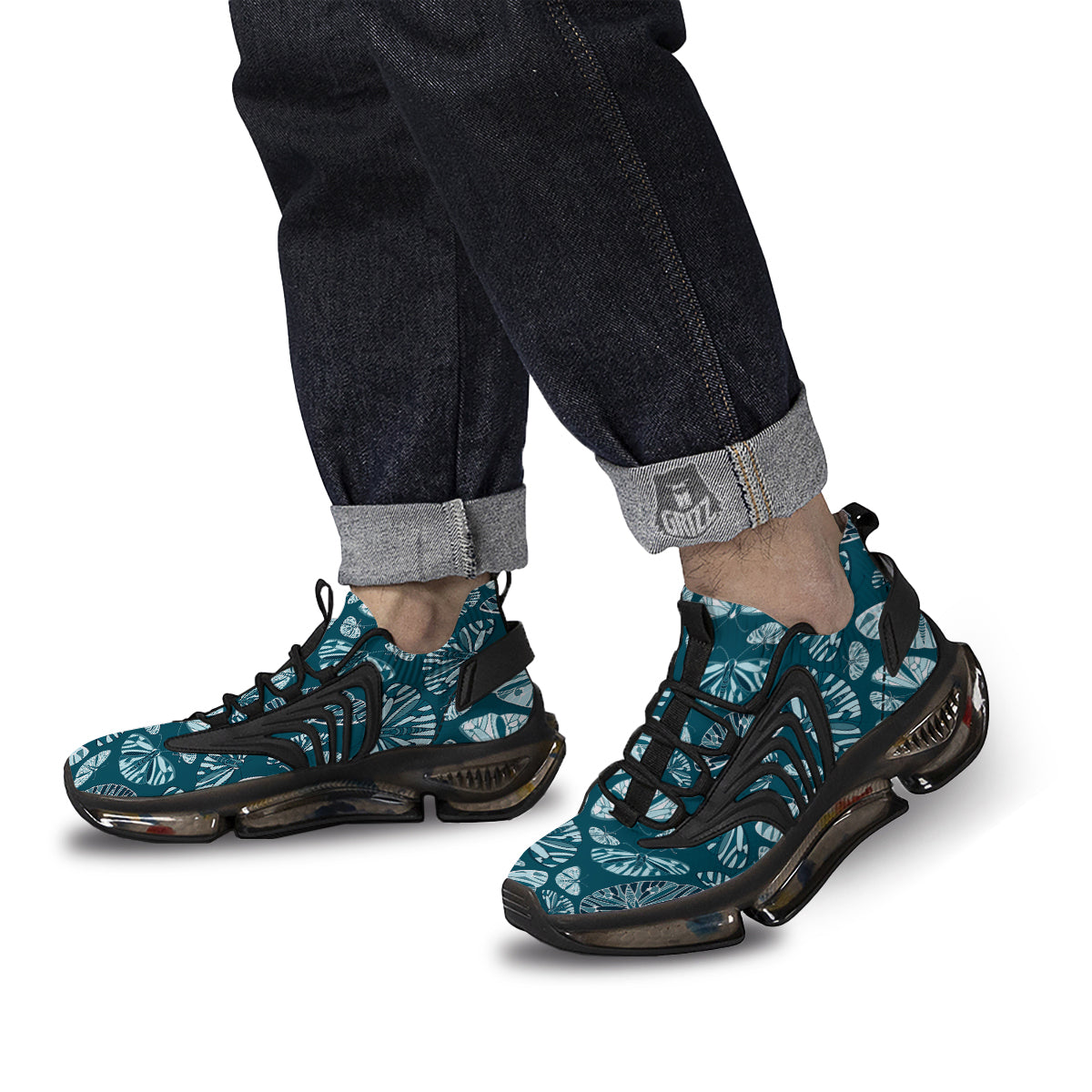 Butterfly Turquoise Print Pattern Black Gym Shoes-grizzshop