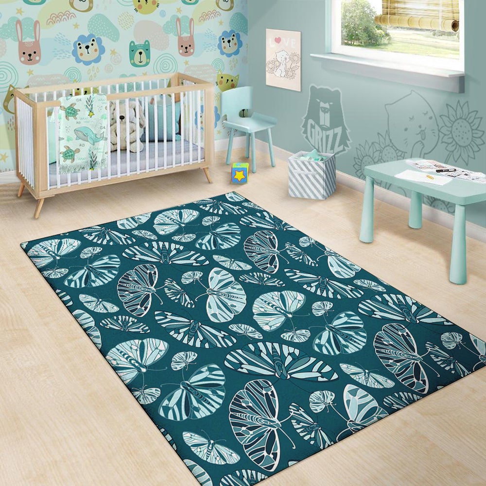 Butterfly Turquoise Print Pattern Floor Mat-grizzshop