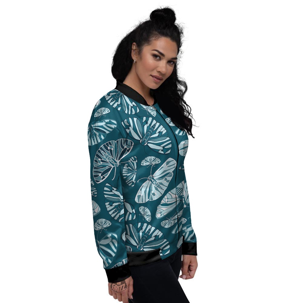 Butterfly Turquoise Print Pattern Women's Bomber Jacket-grizzshop