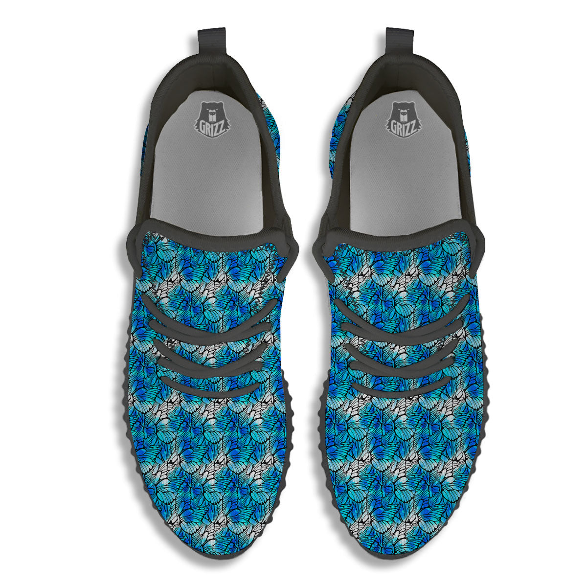 Butterfly Watercolor Blue Print Pattern Black Walking Shoes-grizzshop