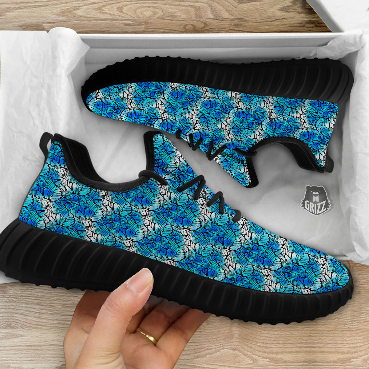 Butterfly Watercolor Blue Print Pattern Black Walking Shoes-grizzshop