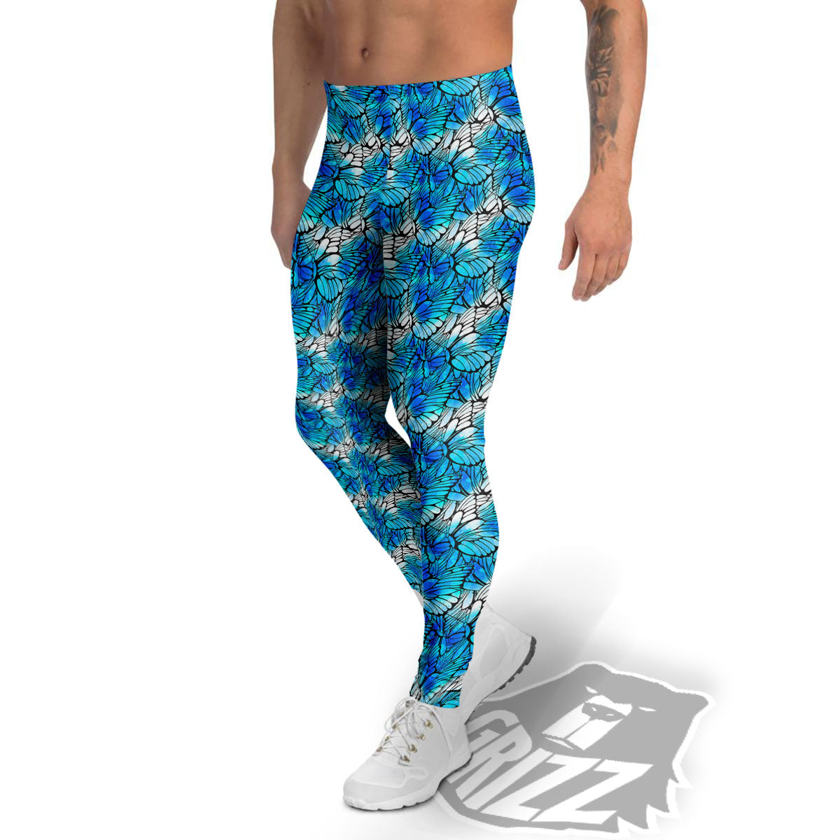 Butterfly Watercolor Blue Print Pattern Men's Leggings-grizzshop