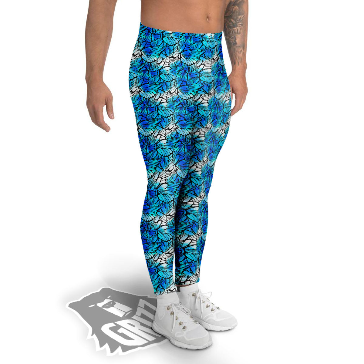 Butterfly Watercolor Blue Print Pattern Men's Leggings-grizzshop