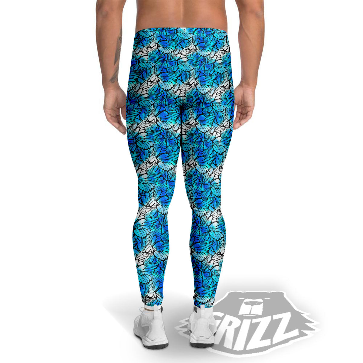 Butterfly Watercolor Blue Print Pattern Men's Leggings-grizzshop