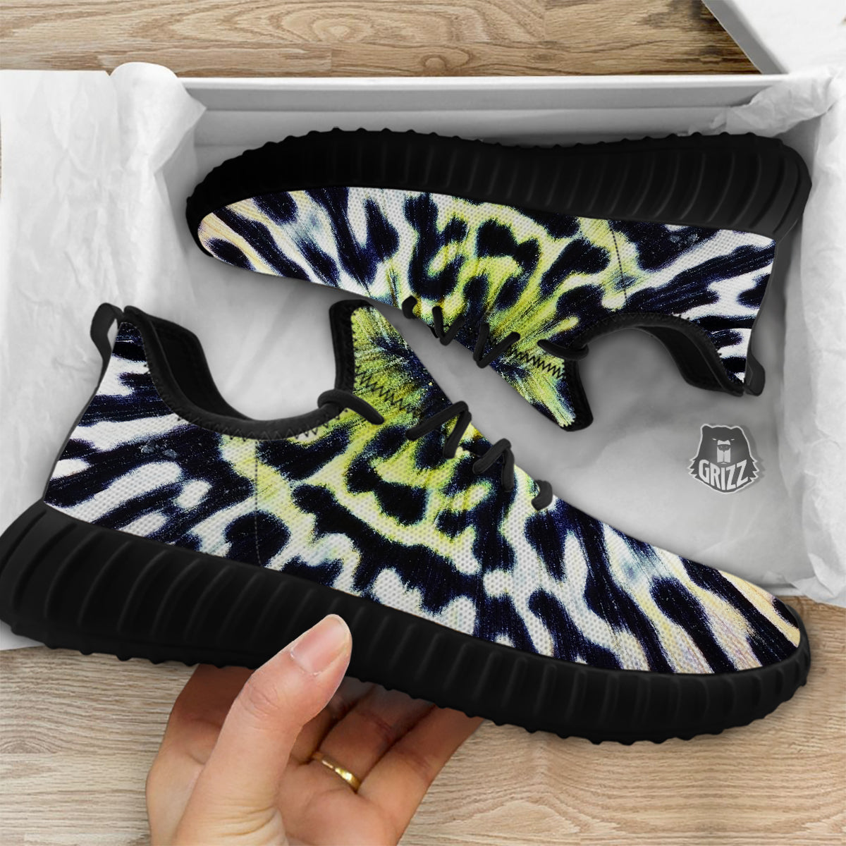 Butterfly Wing Skin Black White And Green Print Black Walking Shoes-grizzshop