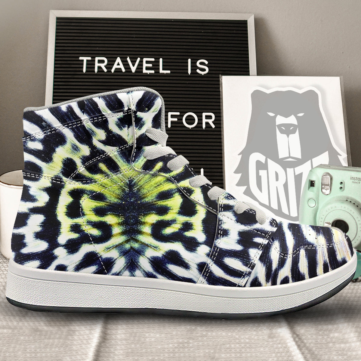 Butterfly Wing Skin Black White And Green Print High Top Sneakers-grizzshop