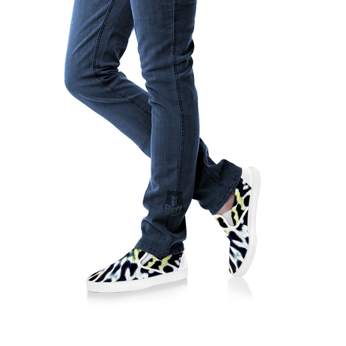 Butterfly Wing Skin Black White And Green Print White Slip On Shoes-grizzshop