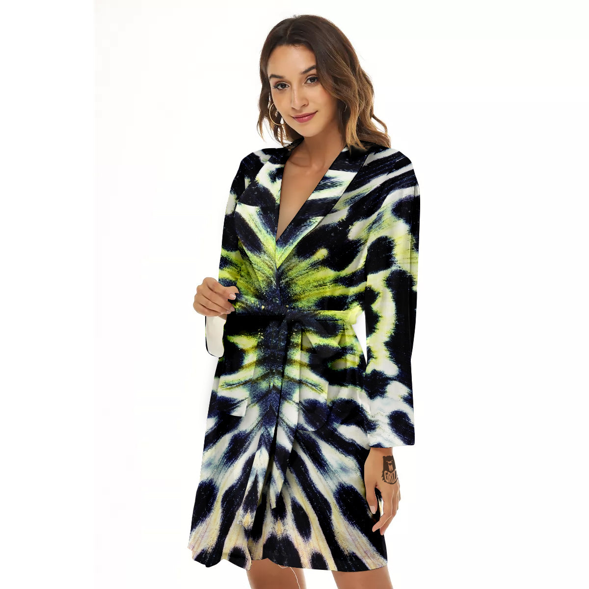 Butterfly Wing Skin Black White And Green Print Women's Robe-grizzshop