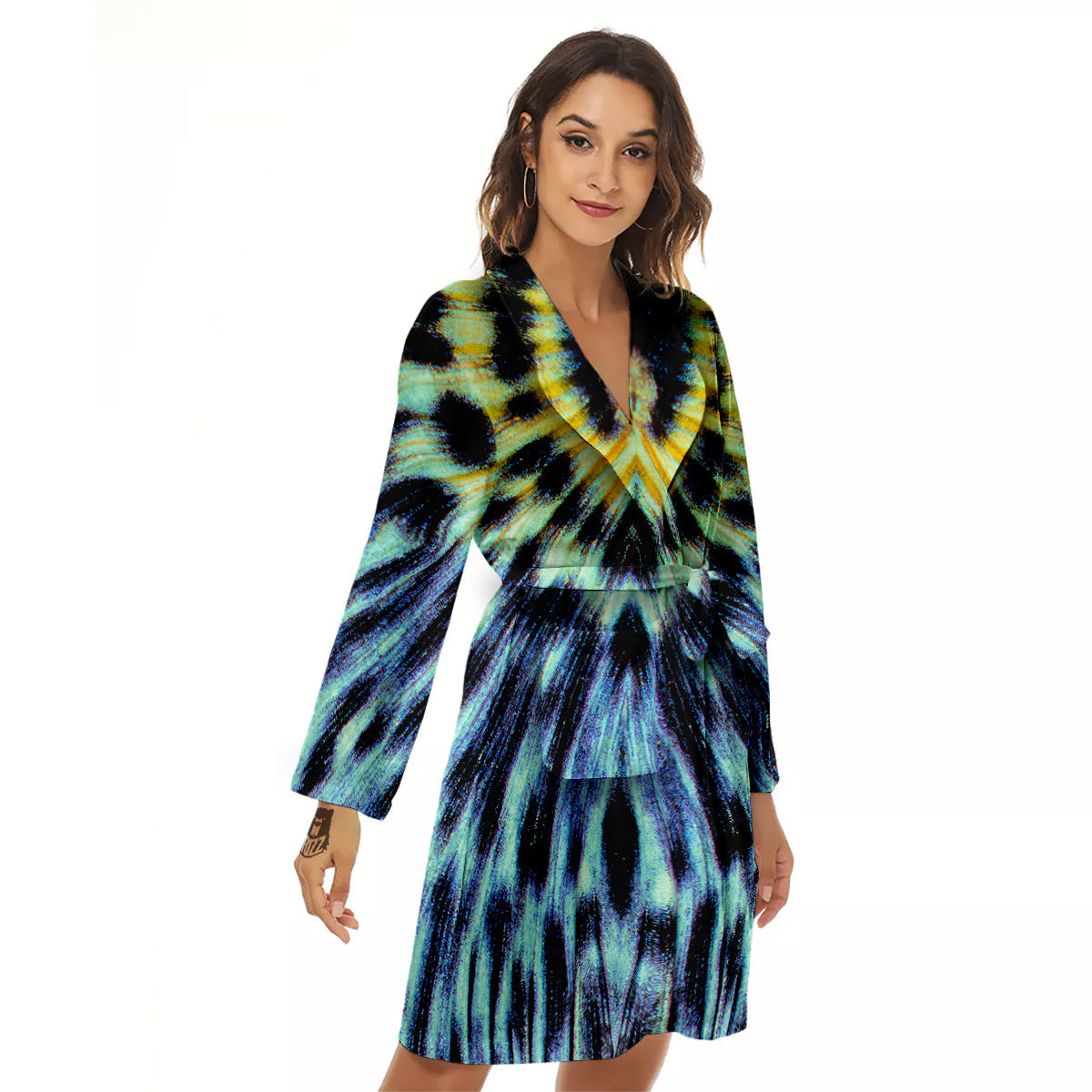 Butterfly Wing Skin Blue Print Women's Robe-grizzshop