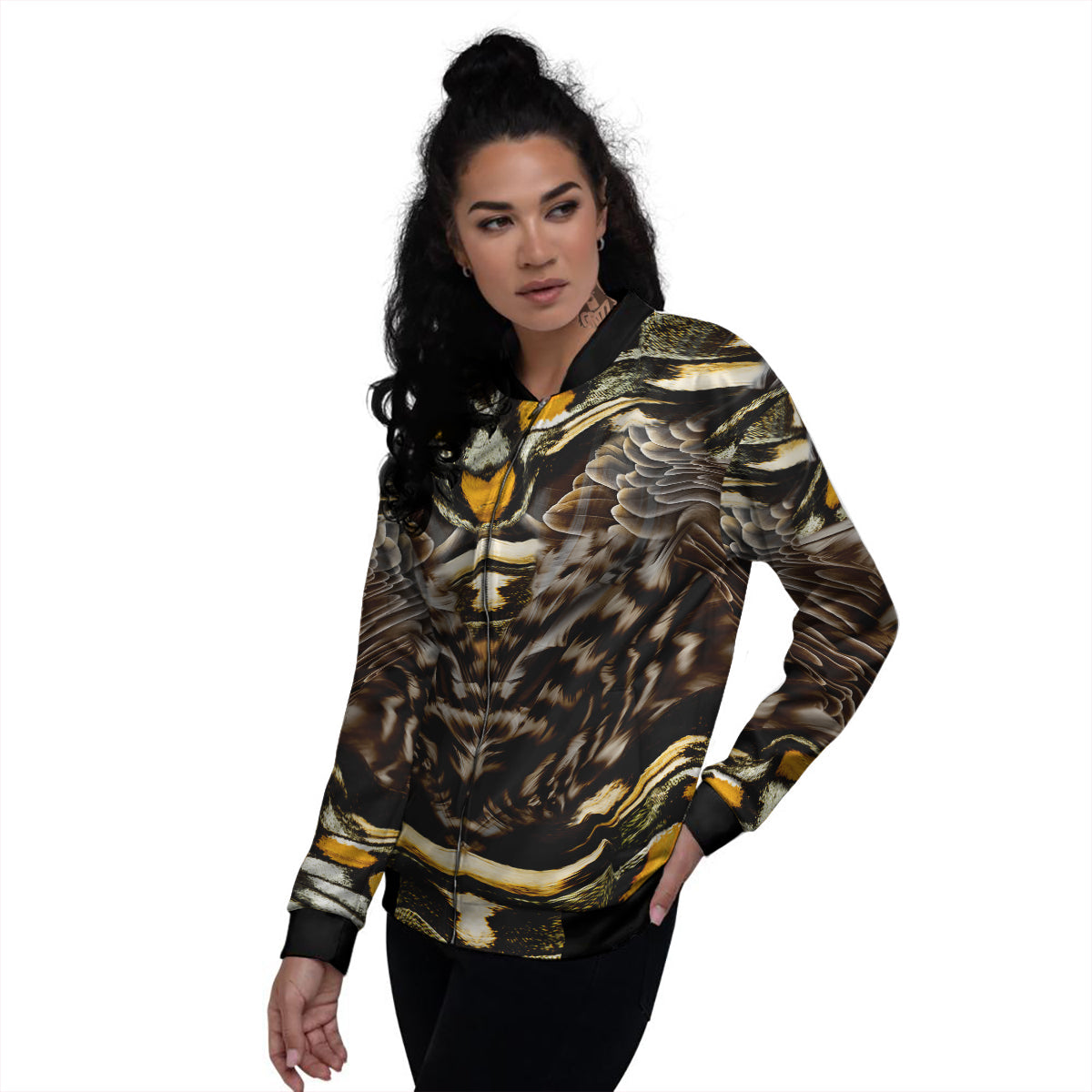 Butterfly Wing Skin Dark And Orange Print Women's Bomber Jacket-grizzshop