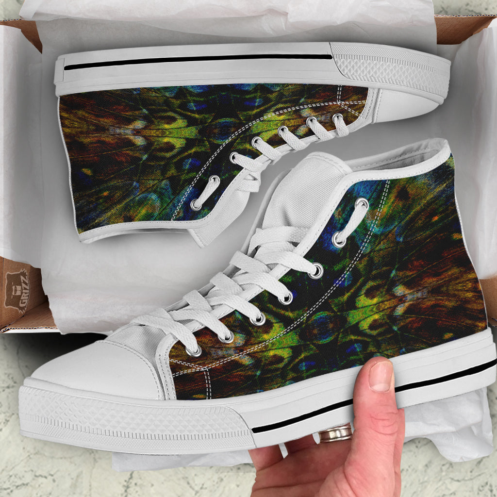 Butterfly Wing Skin Dark Print White High Top Shoes-grizzshop