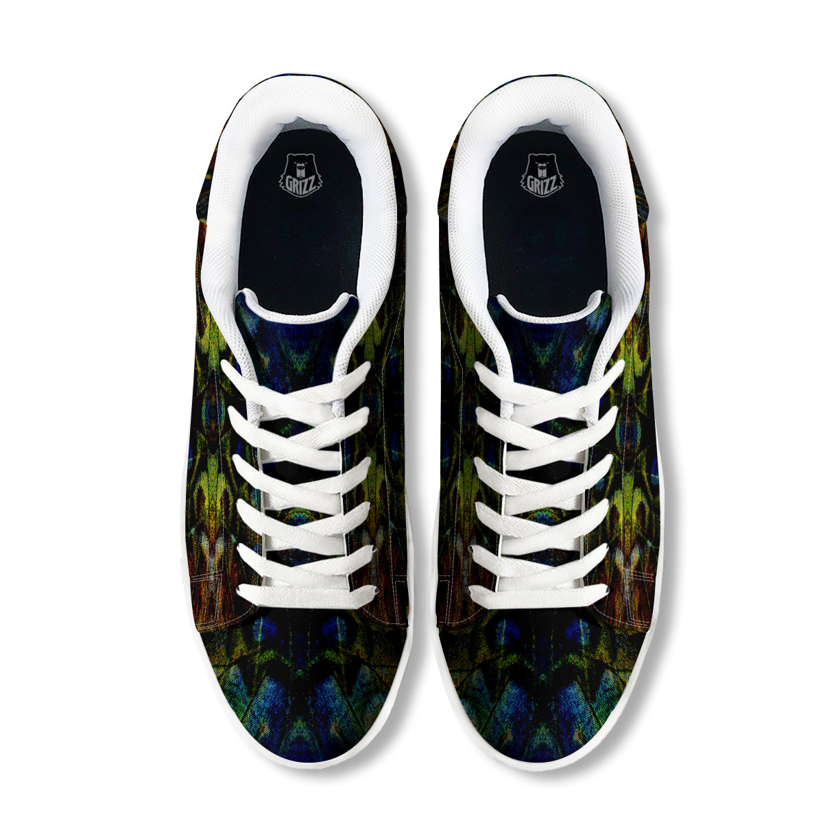 Butterfly Wing Skin Dark Print White Low Top Sneakers-grizzshop