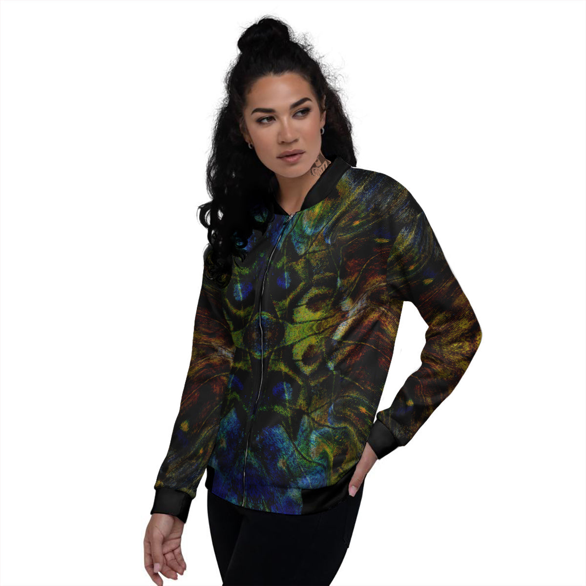Butterfly Wing Skin Dark Print Women's Bomber Jacket-grizzshop