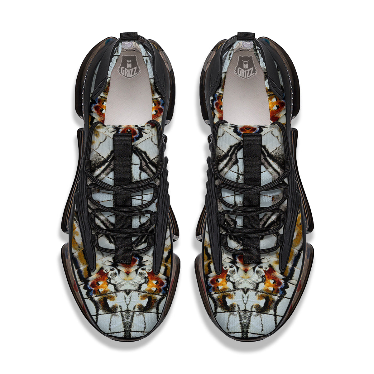 Butterfly Wing Skin Grey Print Black Gym Shoes-grizzshop