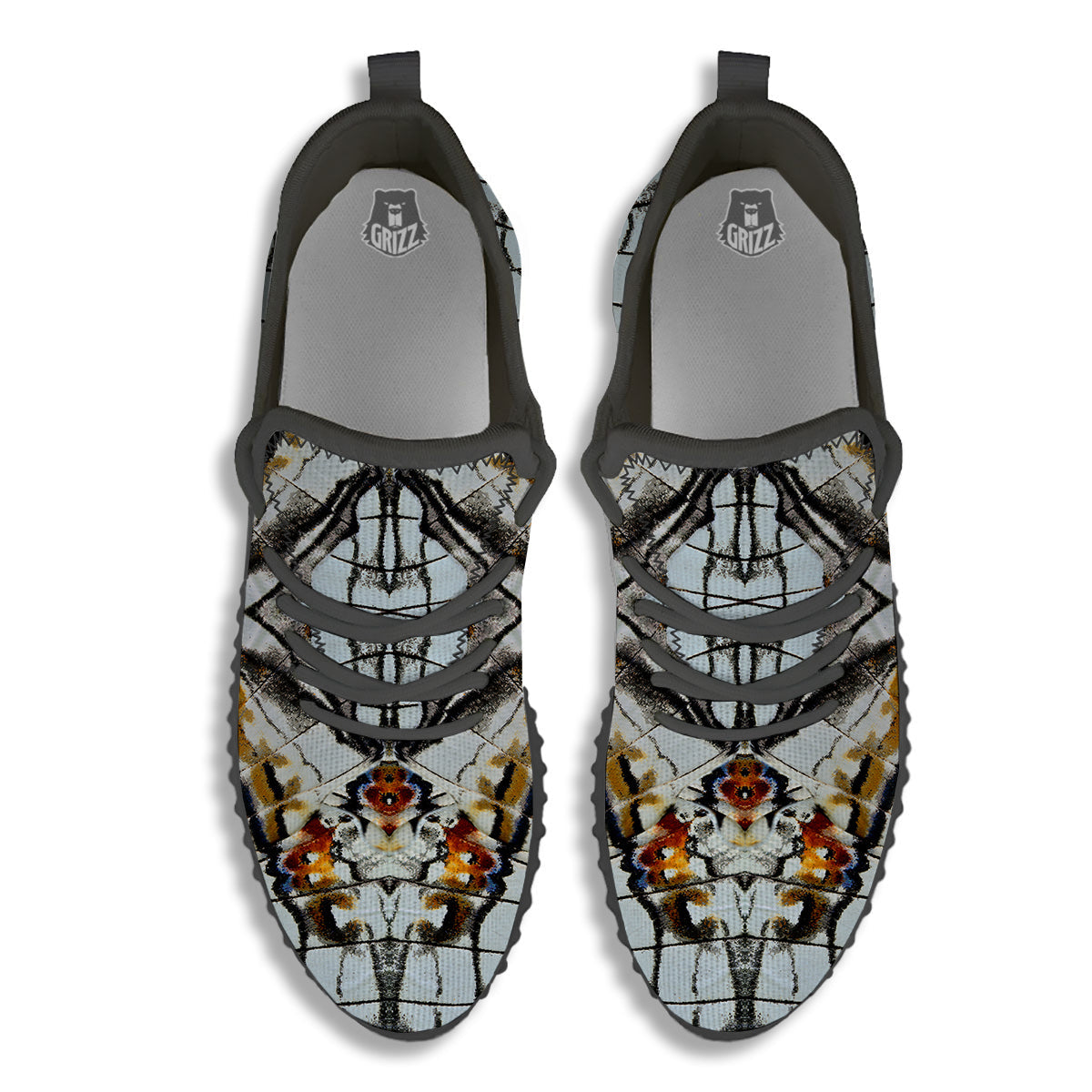Butterfly Wing Skin Grey Print Black Walking Shoes-grizzshop
