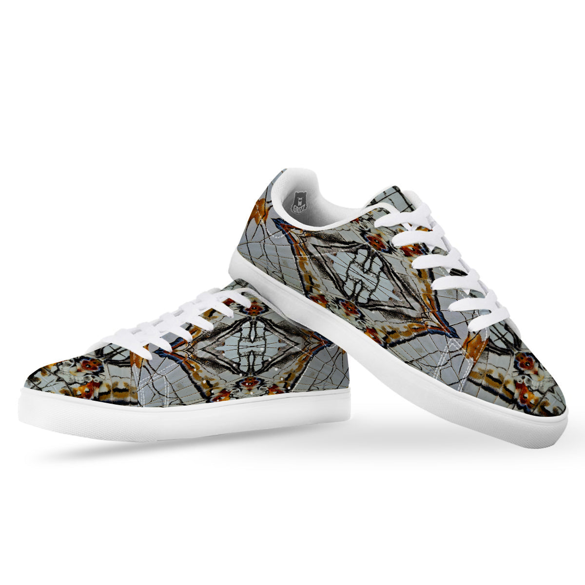 Butterfly Wing Skin Grey Print White Low Top Sneakers-grizzshop