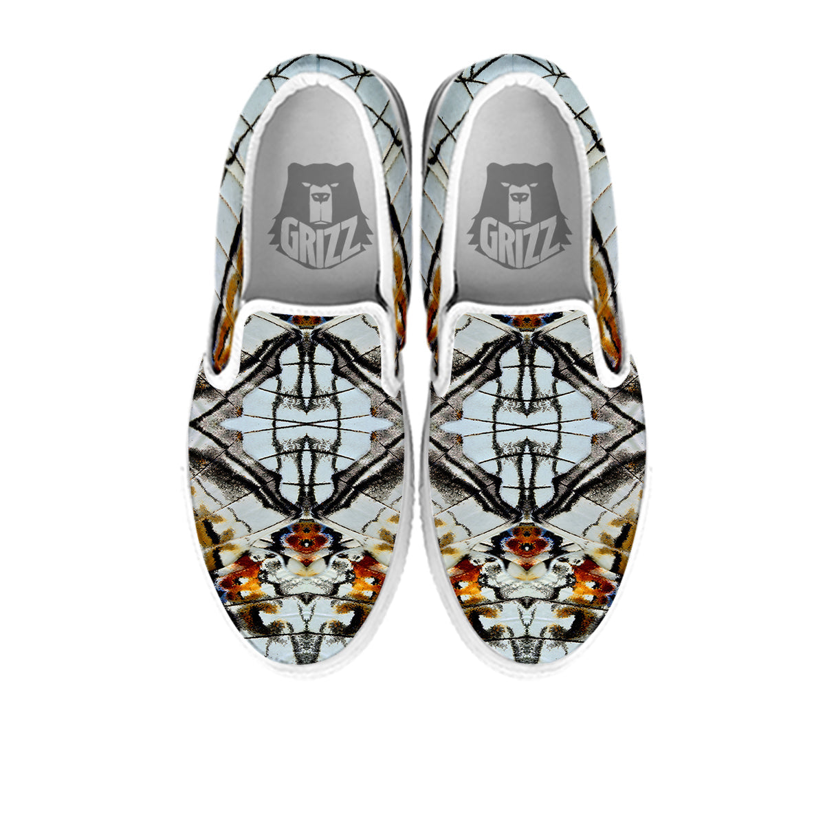 Butterfly Wing Skin Grey Print White Slip On Shoes-grizzshop