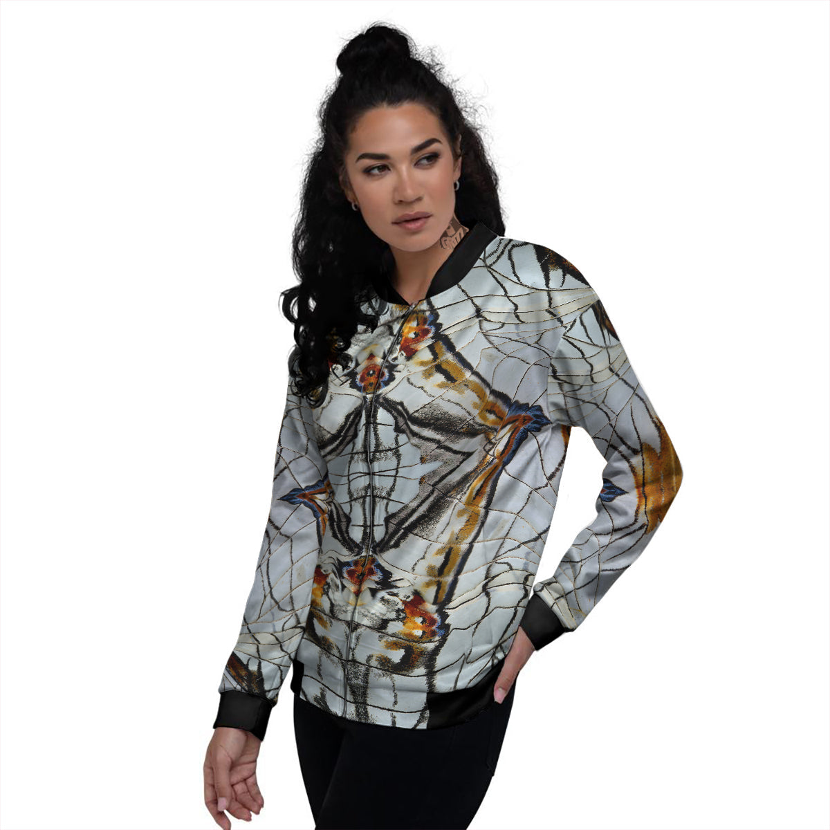 Butterfly Wing Skin Grey Print Women's Bomber Jacket-grizzshop