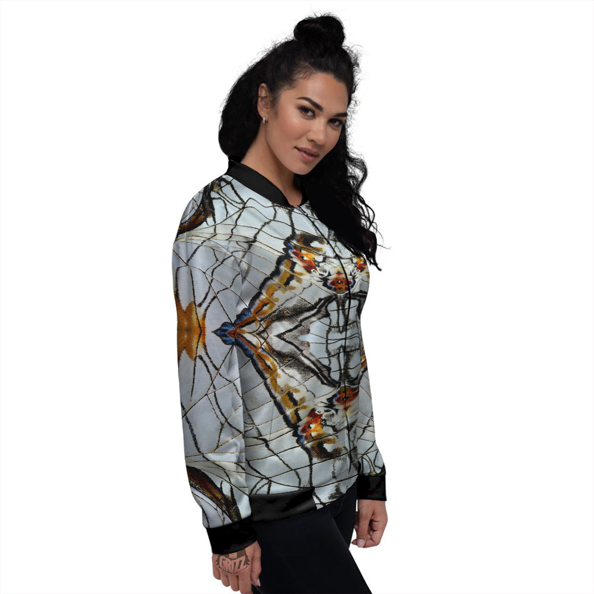 Butterfly Wing Skin Grey Print Women's Bomber Jacket-grizzshop