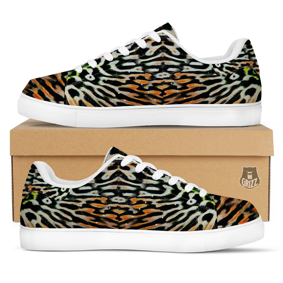 Butterfly Wing Skin Orage Print White Low Top Sneakers-grizzshop
