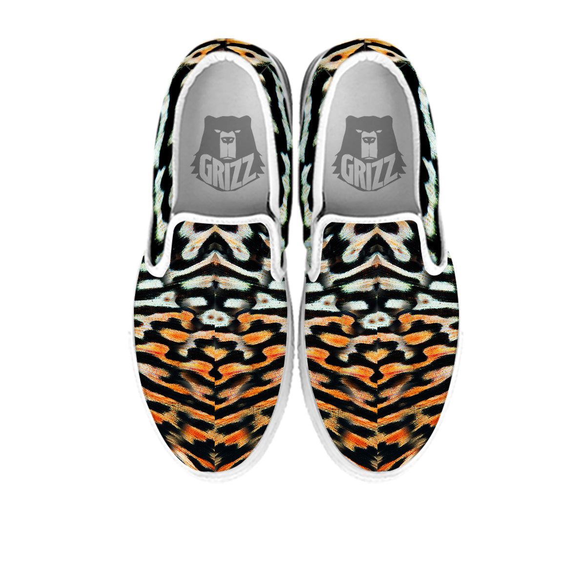 Butterfly Wing Skin Orage Print White Slip On Shoes-grizzshop