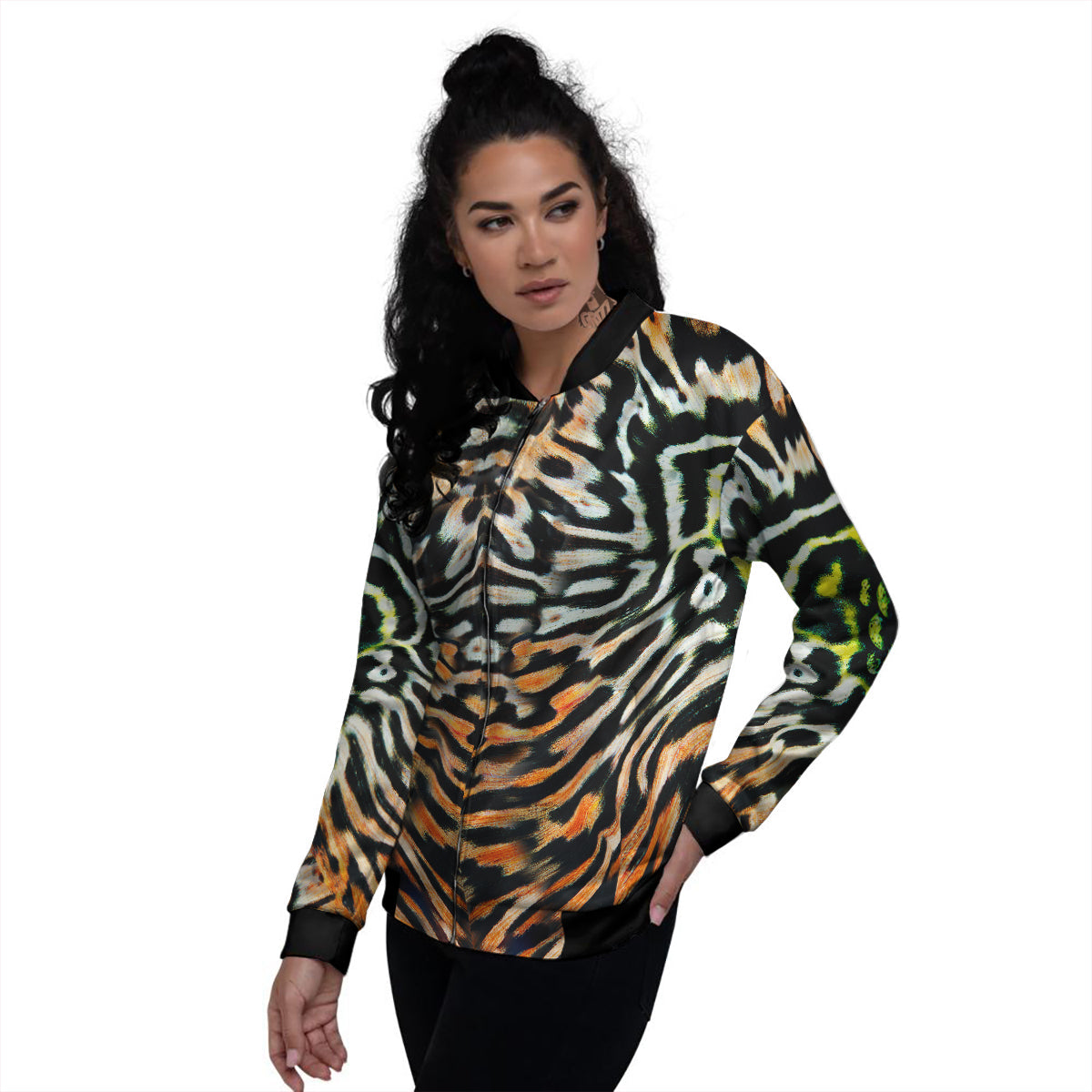 Butterfly Wing Skin Orage Print Women's Bomber Jacket-grizzshop