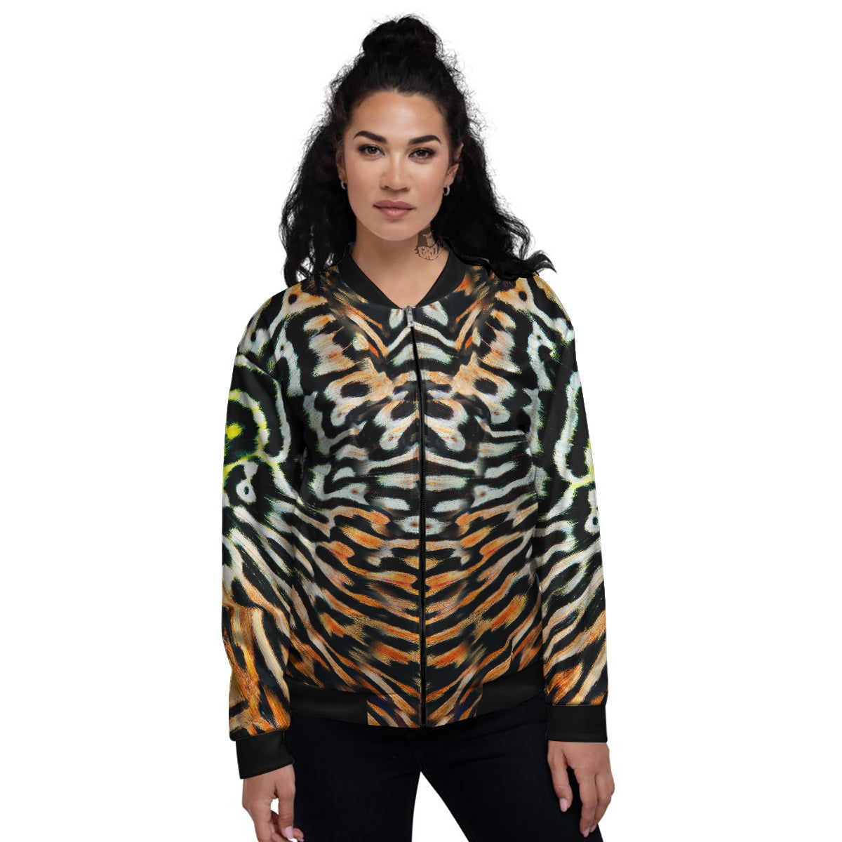 Butterfly Wing Skin Orage Print Women's Bomber Jacket-grizzshop