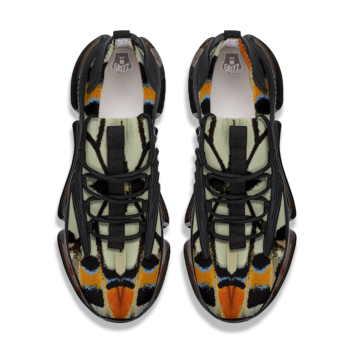 Butterfly Wing Skin White Orange Print Black Gym Shoes-grizzshop