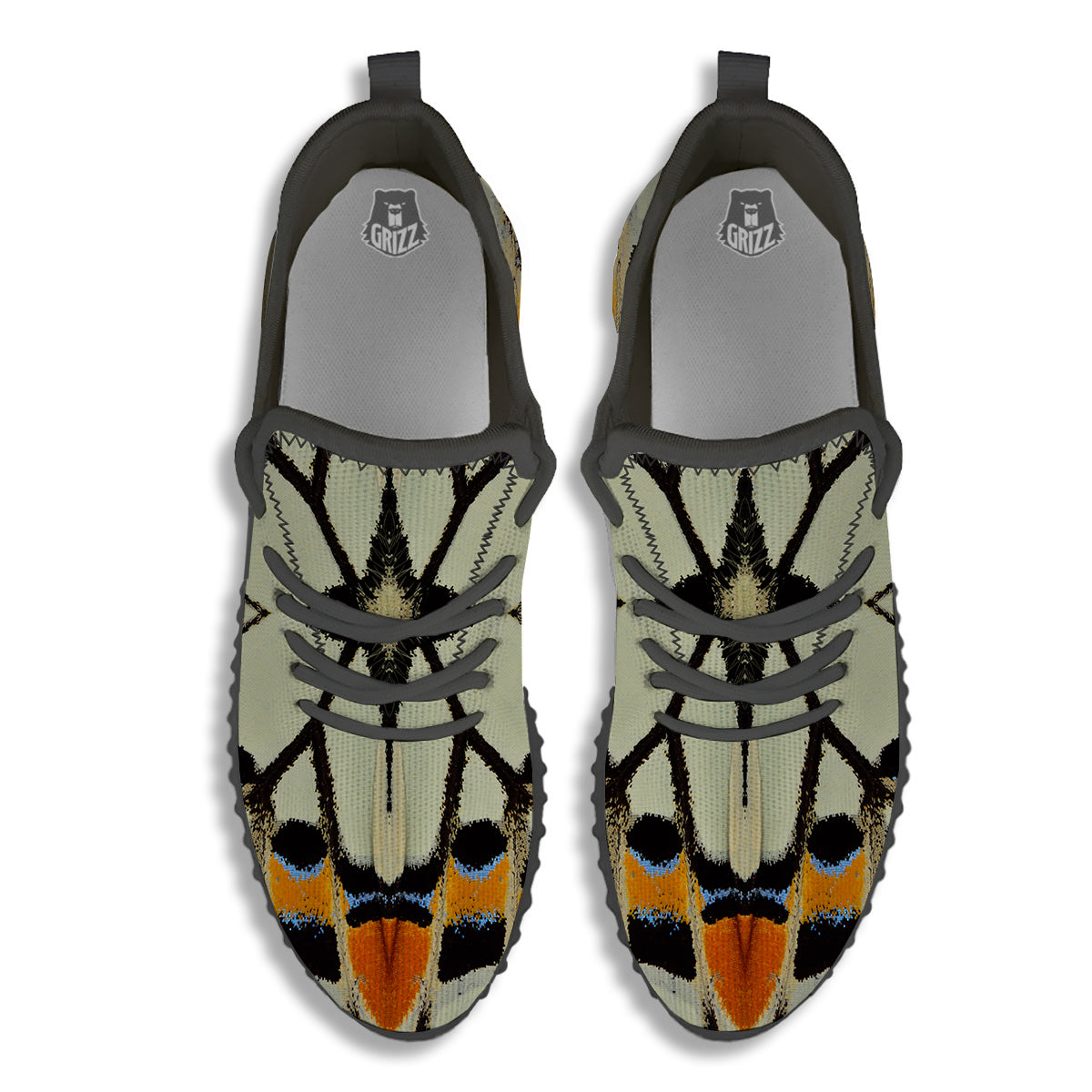 Butterfly Wing Skin White Orange Print Black Walking Shoes-grizzshop