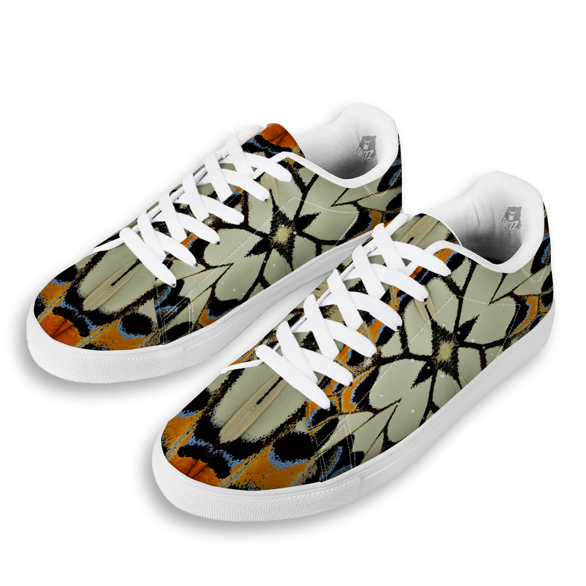 Butterfly Wing Skin White Orange Print White Low Top Sneakers-grizzshop
