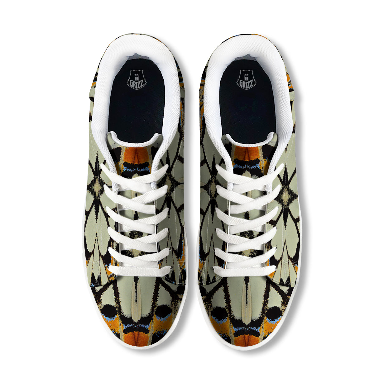 Butterfly Wing Skin White Orange Print White Low Top Sneakers-grizzshop