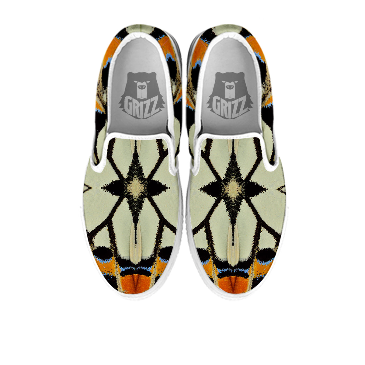 Butterfly Wing Skin White Orange Print White Slip On Shoes-grizzshop
