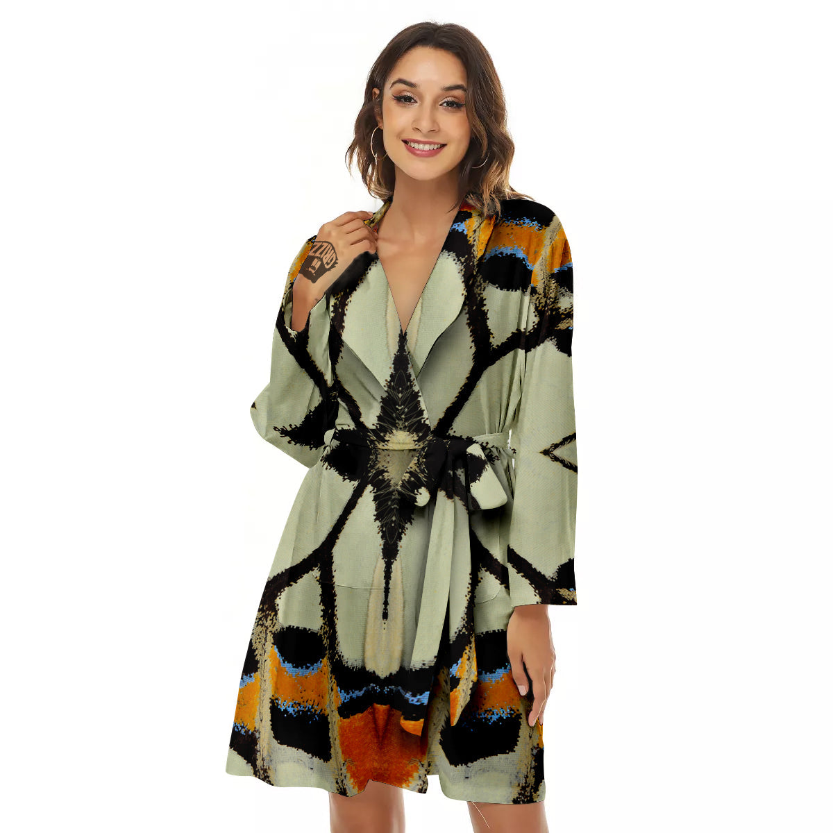 Butterfly Wing Skin White Orange Print Women's Robe-grizzshop