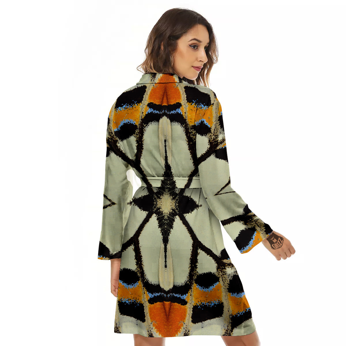 Butterfly Wing Skin White Orange Print Women's Robe-grizzshop