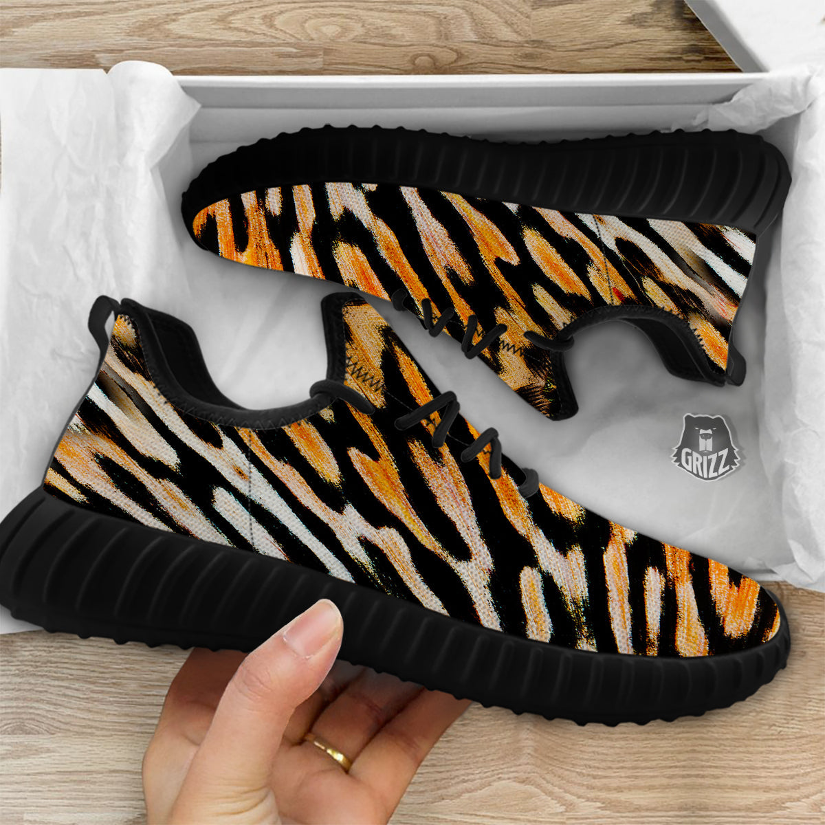 Butterfly Wing Skin White Orange Tiger Print Black Walking Shoes-grizzshop