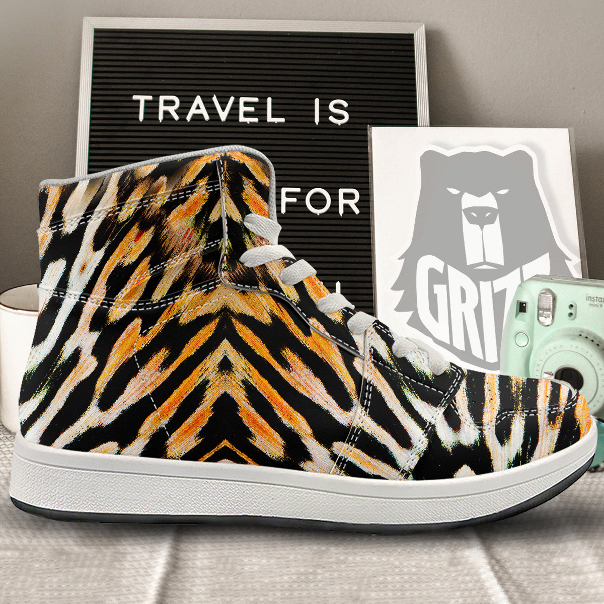 Butterfly Wing Skin White Orange Tiger Print High Top Sneakers-grizzshop