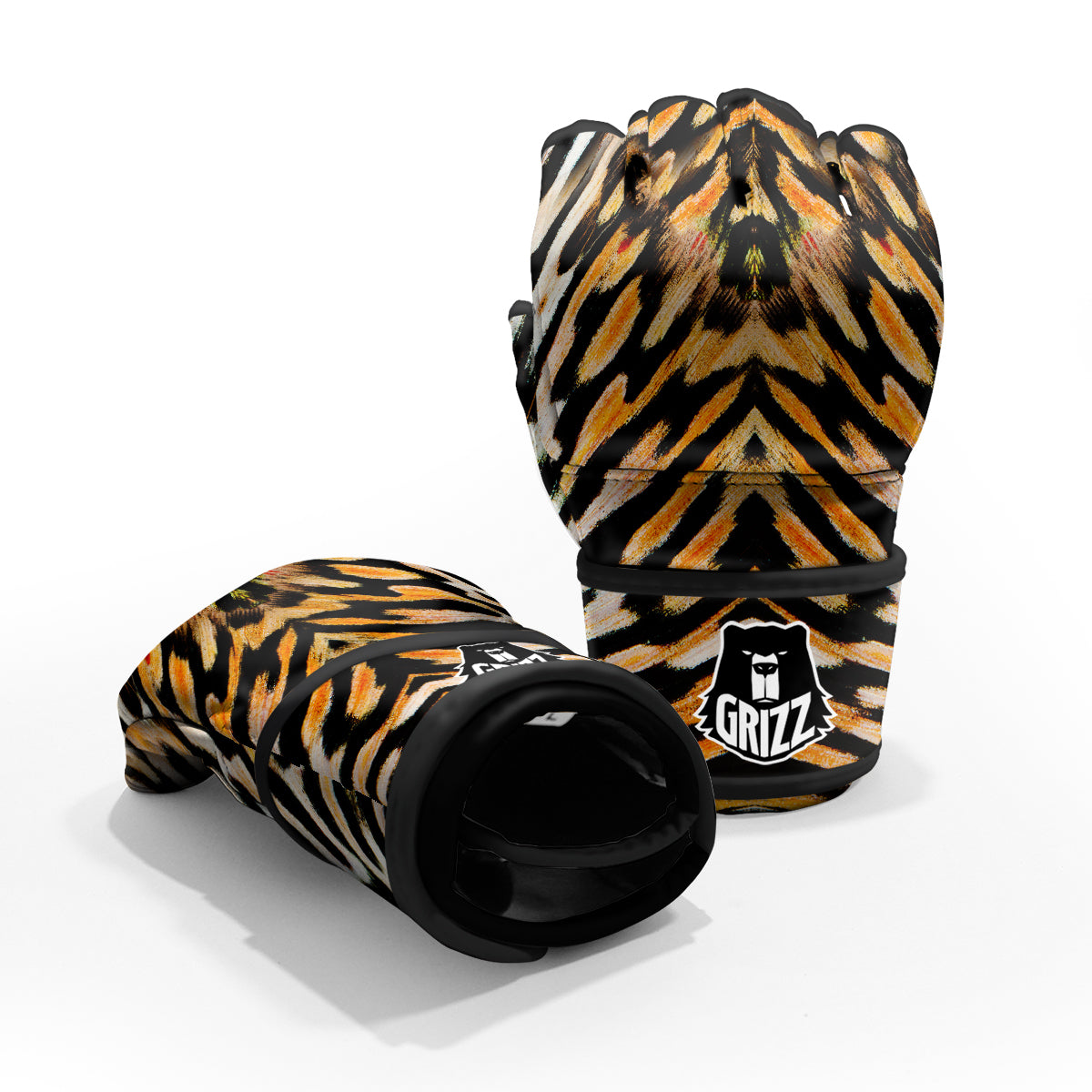 Butterfly Wing Skin White Orange Tiger Print MMA Gloves-grizzshop