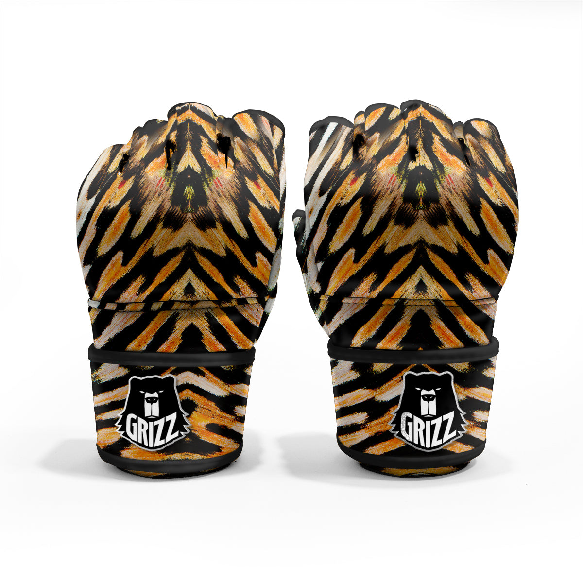 Butterfly Wing Skin White Orange Tiger Print MMA Gloves-grizzshop