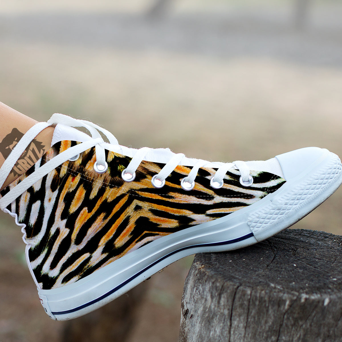 Butterfly Wing Skin White Orange Tiger Print White High Top Shoes-grizzshop