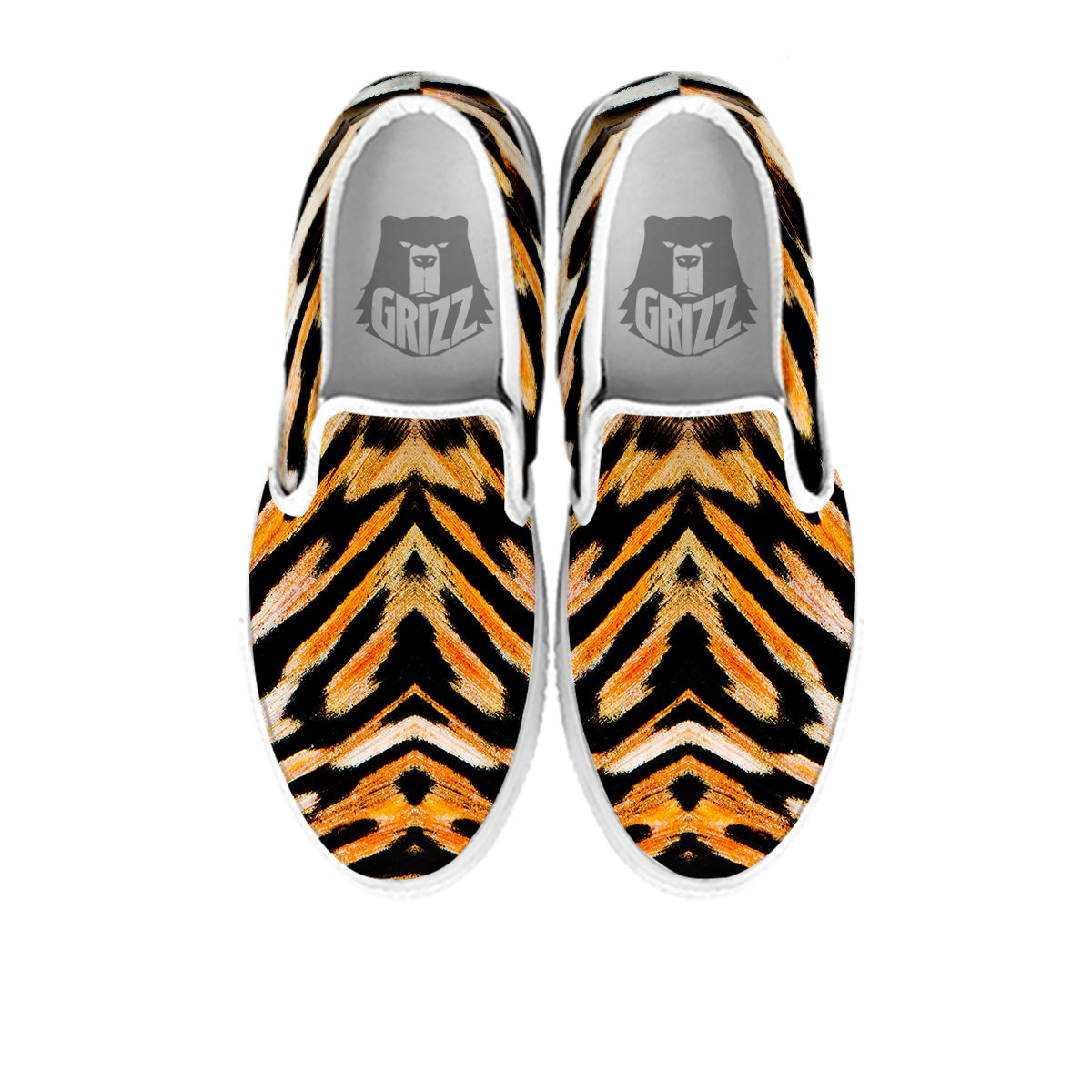Butterfly Wing Skin White Orange Tiger Print White Slip On Shoes-grizzshop