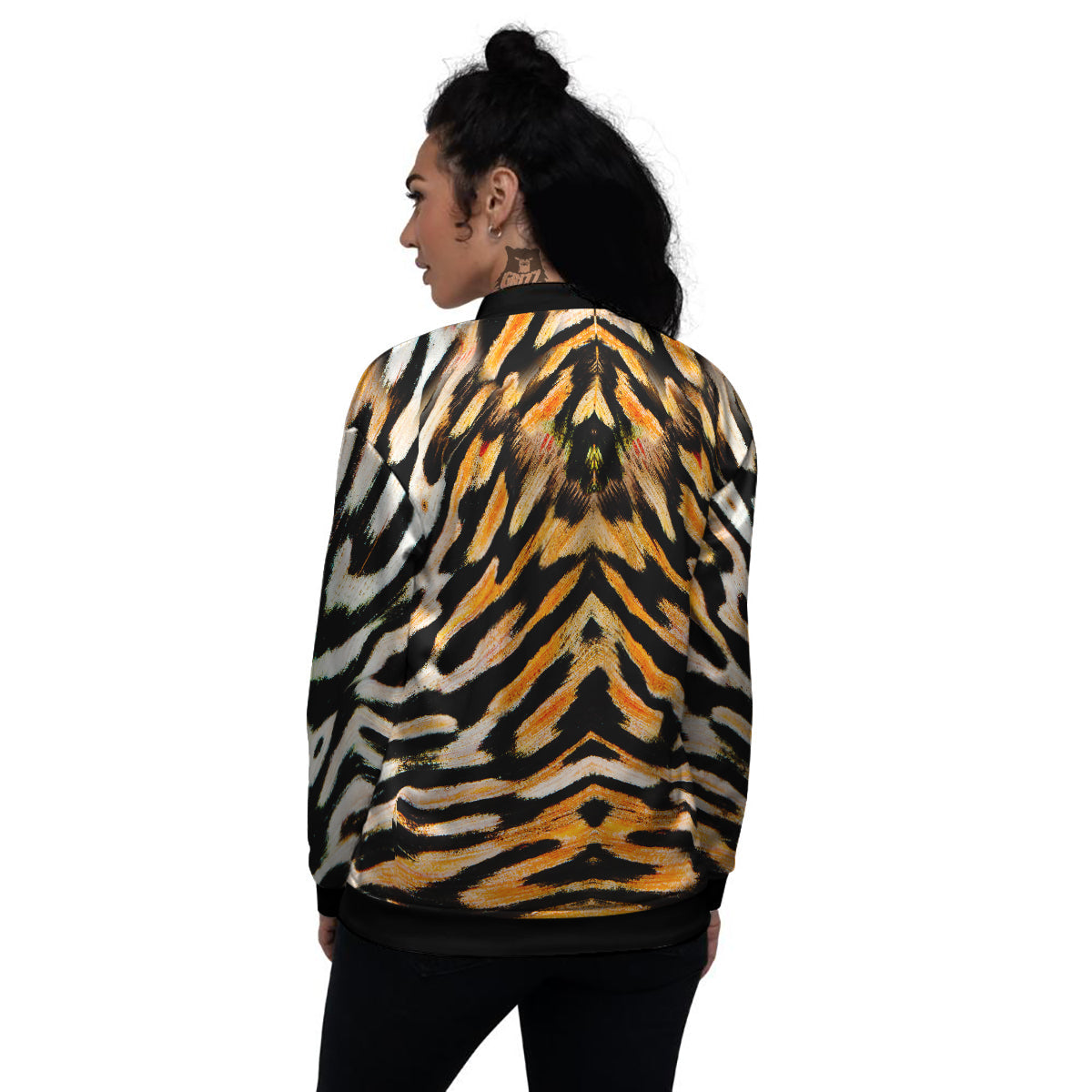 Butterfly Wing Skin White Orange Tiger Print Women's Bomber Jacket-grizzshop