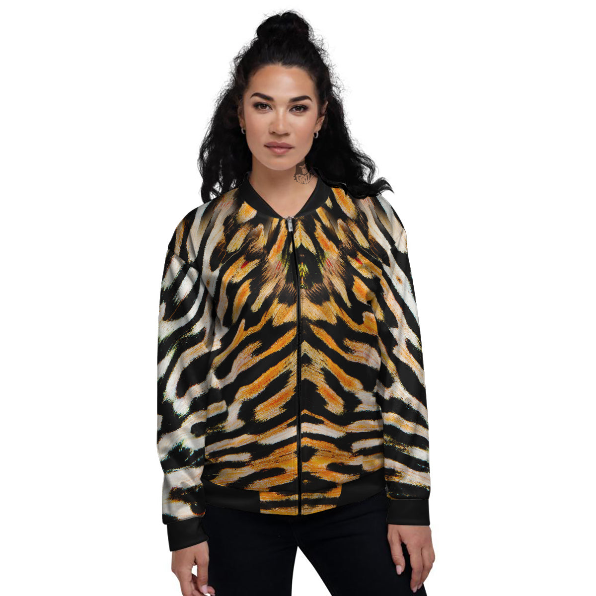 Butterfly Wing Skin White Orange Tiger Print Women's Bomber Jacket-grizzshop